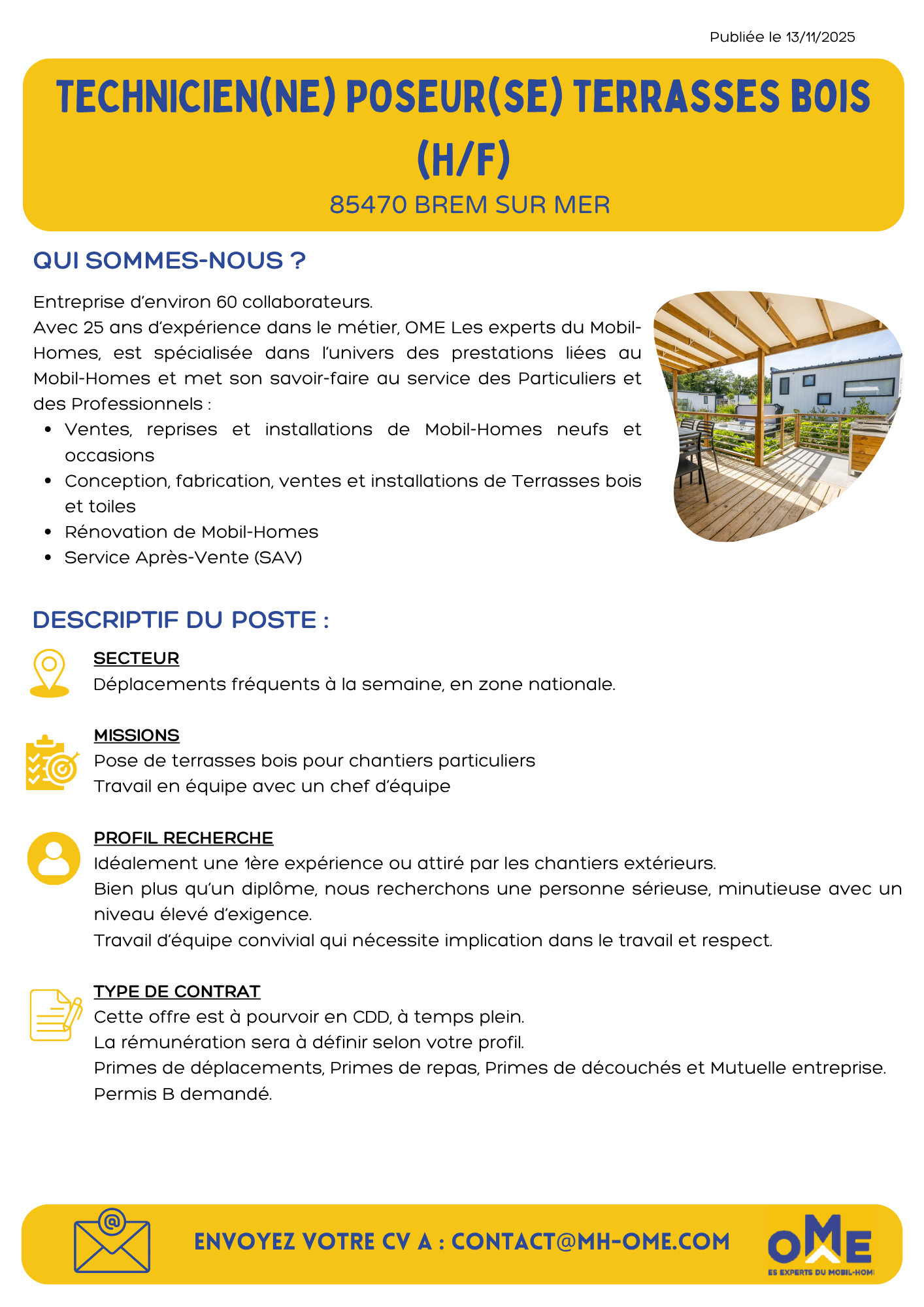 OFFRE D'EMPLOI POSEUR(SE) TERRASSE- NOV 2025